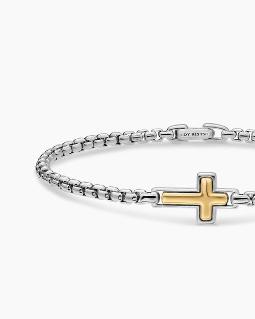 Bracelet à ornement Croix en argent massif avec or jaune 14 carats, 3,6 mm