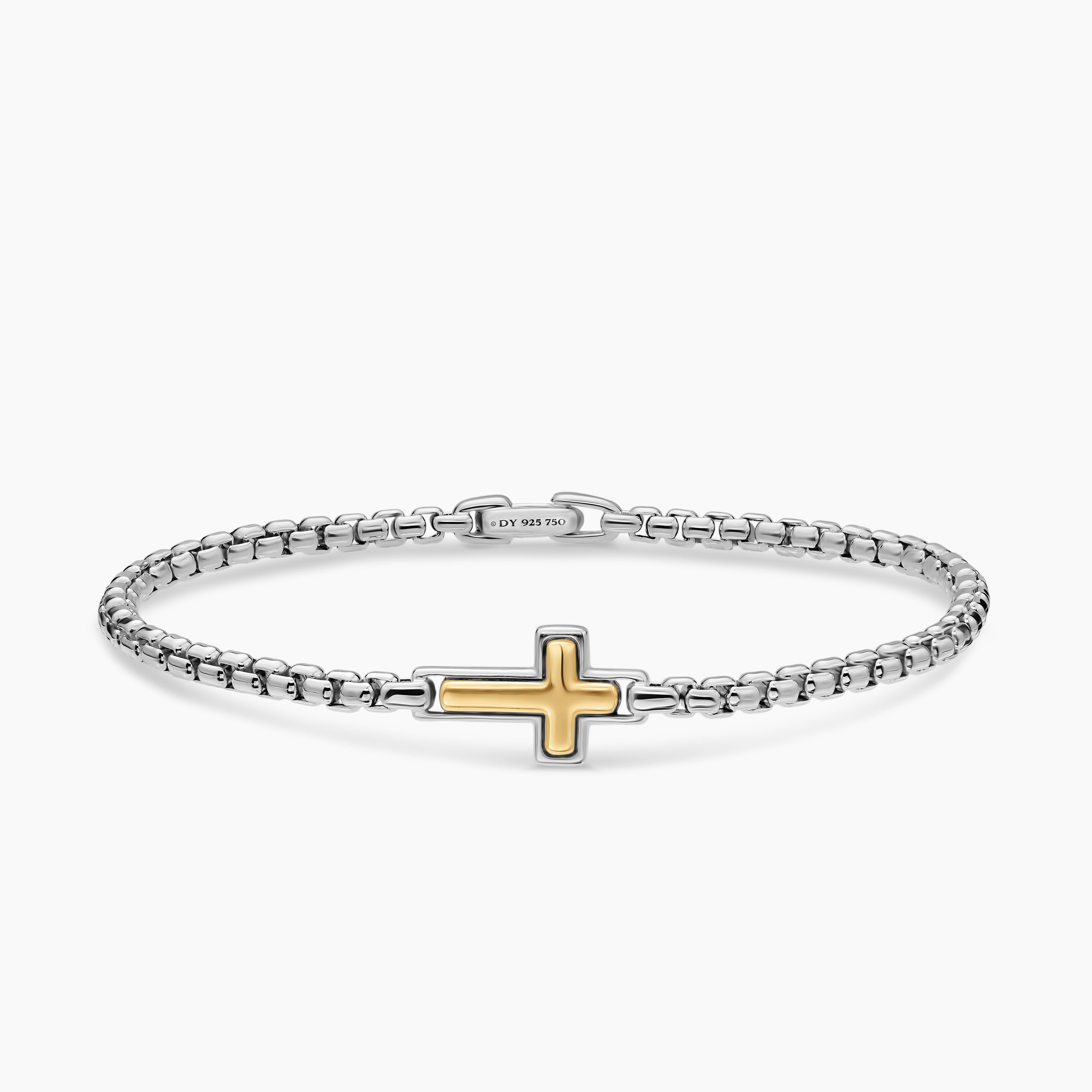 Bracelet &agrave; motif intercal&eacute; avec croix en argent sterling avec or jaune 14 carats, 3,6 mm hommes 