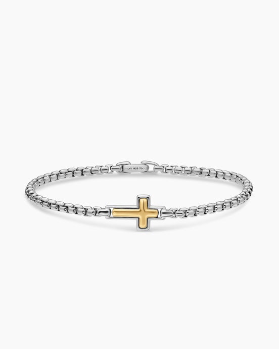 Cross Station Bracelet in Sterling Silver with 14K Yellow Gold, 3.6mm