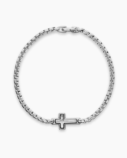 Mens Cross Station Bracelet in Sterling Silver, 3.6mm