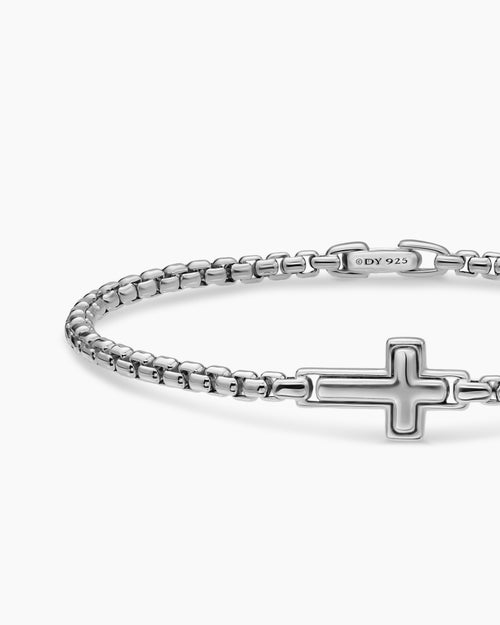 Mens Cross Station Bracelet in Sterling Silver, 3.6mm