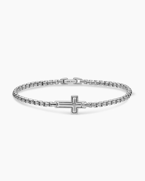 Mens Cross Station Bracelet in Sterling Silver, 3.6mm