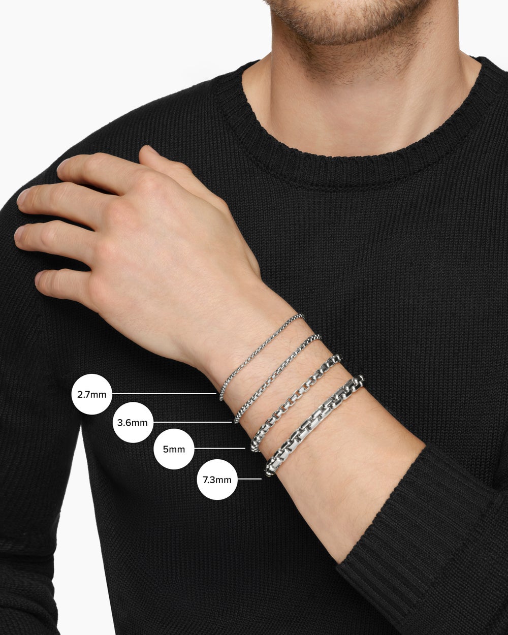 Bracelet Box Chain en argent sterling, 3,6 mm pour hommes
