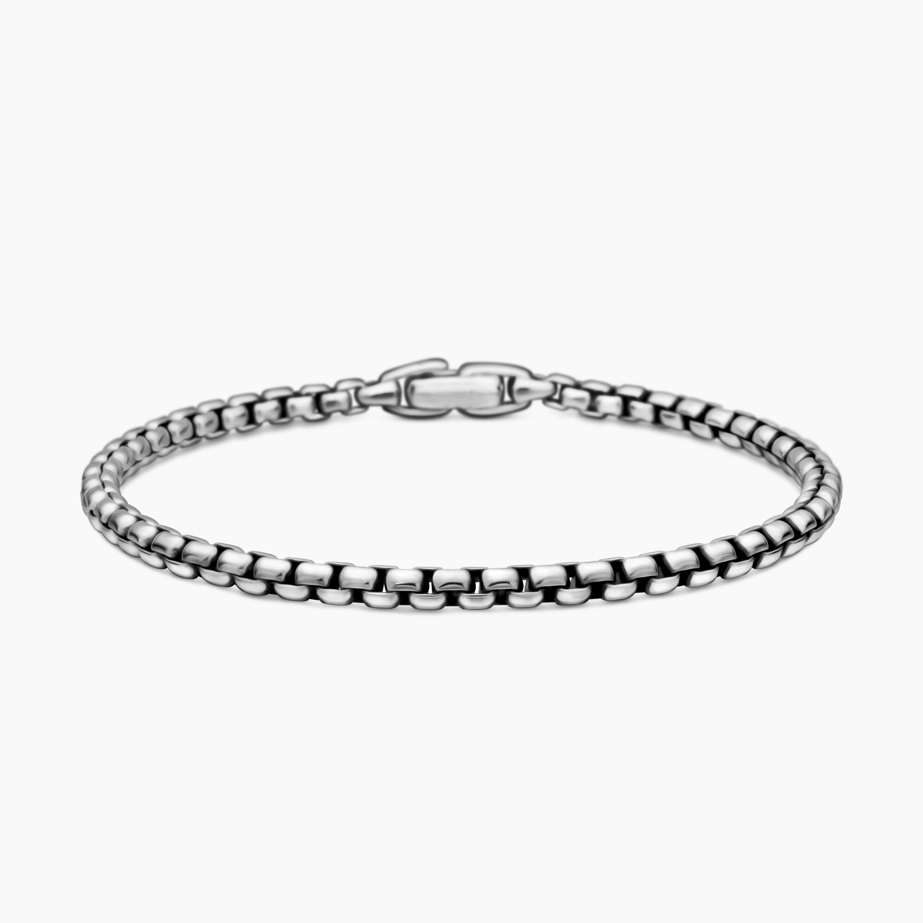 Mens Box Chain Bracelet in Sterling Silver, 3.6mm