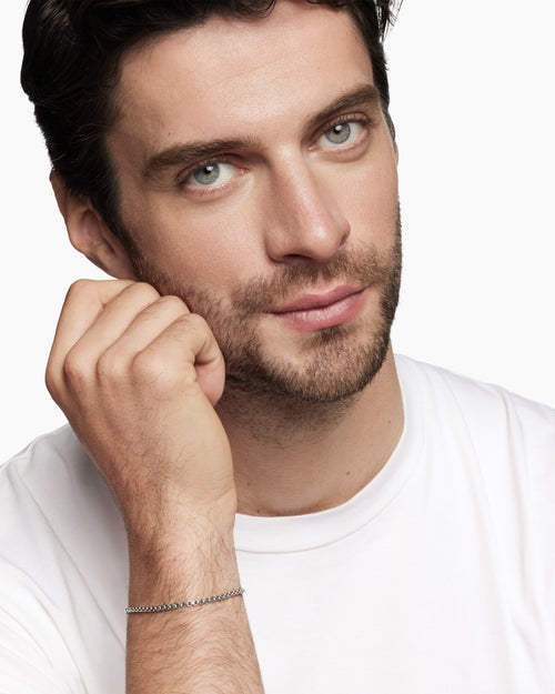 Mens Box Chain Bracelet in Sterling Silver, 2.7mm