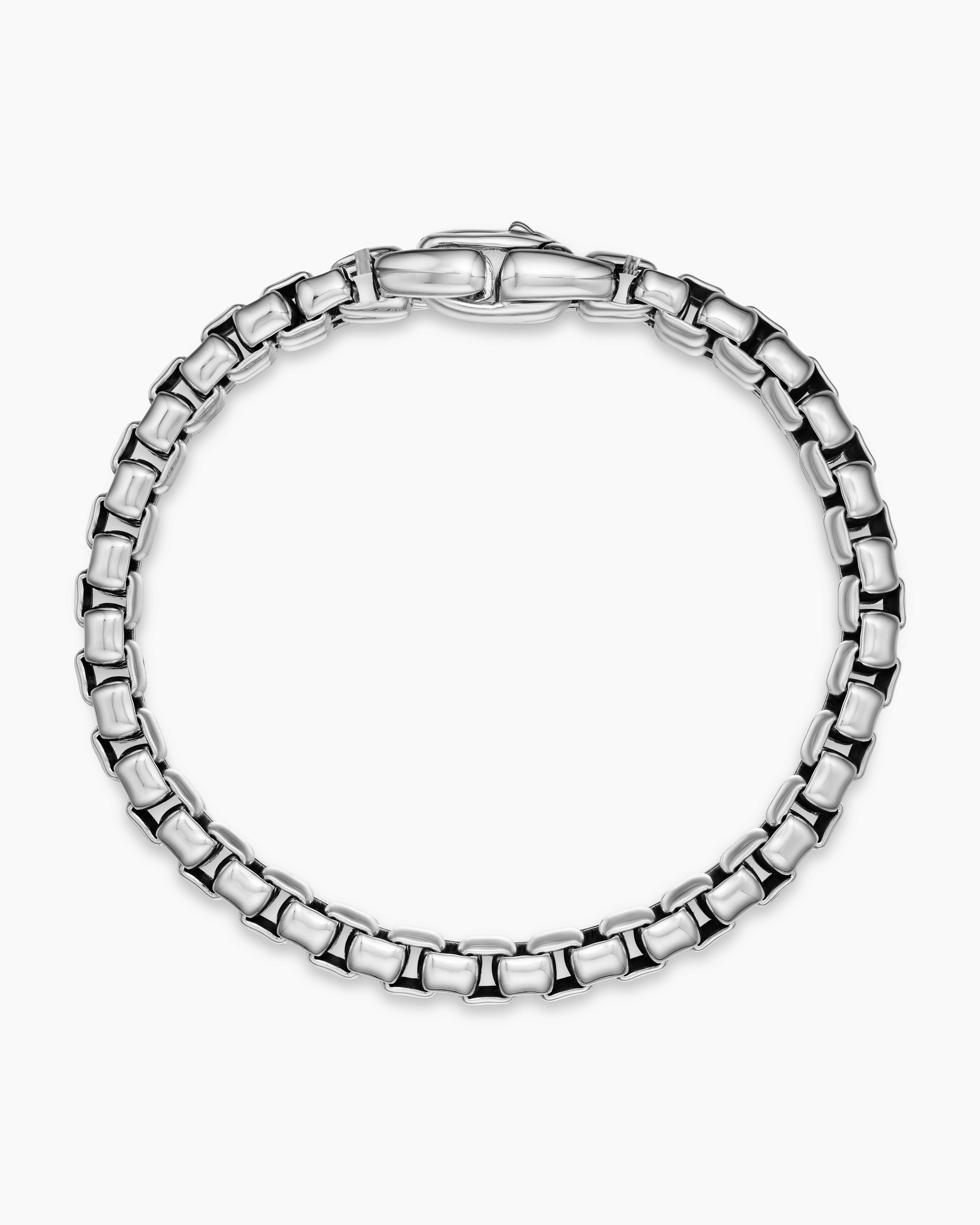 Sterling Silver Box Chain Bracelet 4mm, Rectangle Link Bracelet