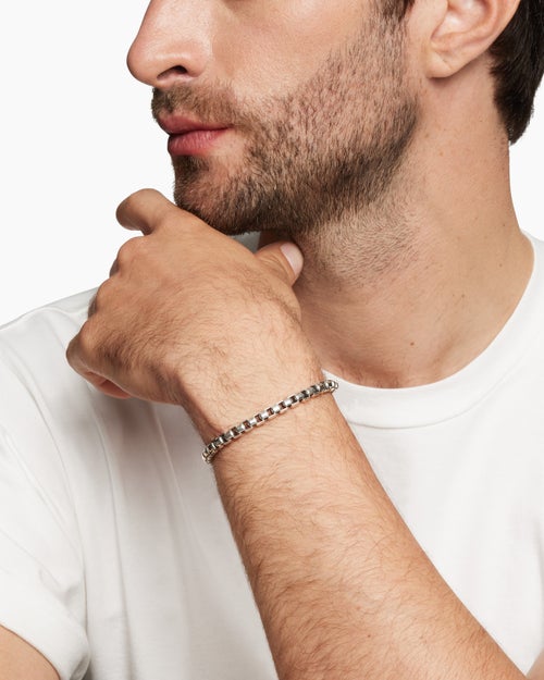 Mens Box Chain Bracelet in Sterling Silver, 5mm