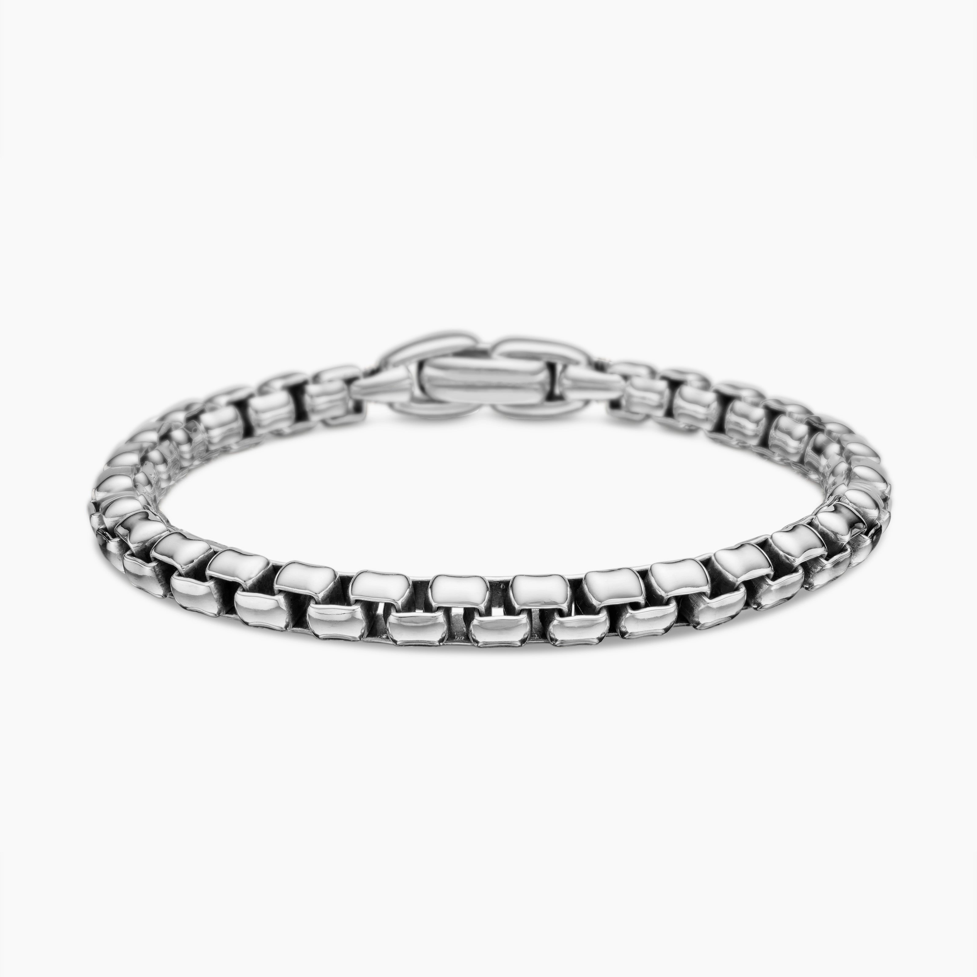Mens Box Chain Bracelet in Sterling Silver, 5mm