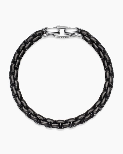 Mens Box Chain Bracelet in Stainless Steel and Sterling Silver, 7.3mm