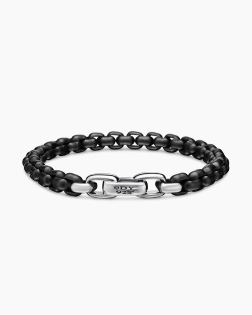 Mens Box Chain Bracelet in Stainless Steel and Sterling Silver, 7.3mm