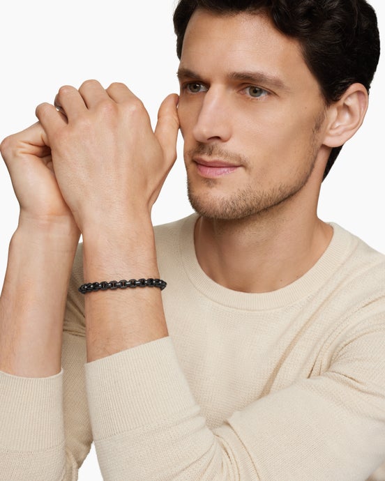 Box Chain Bracelet with Stainless Steel and Sterling Silver, 7.3mm