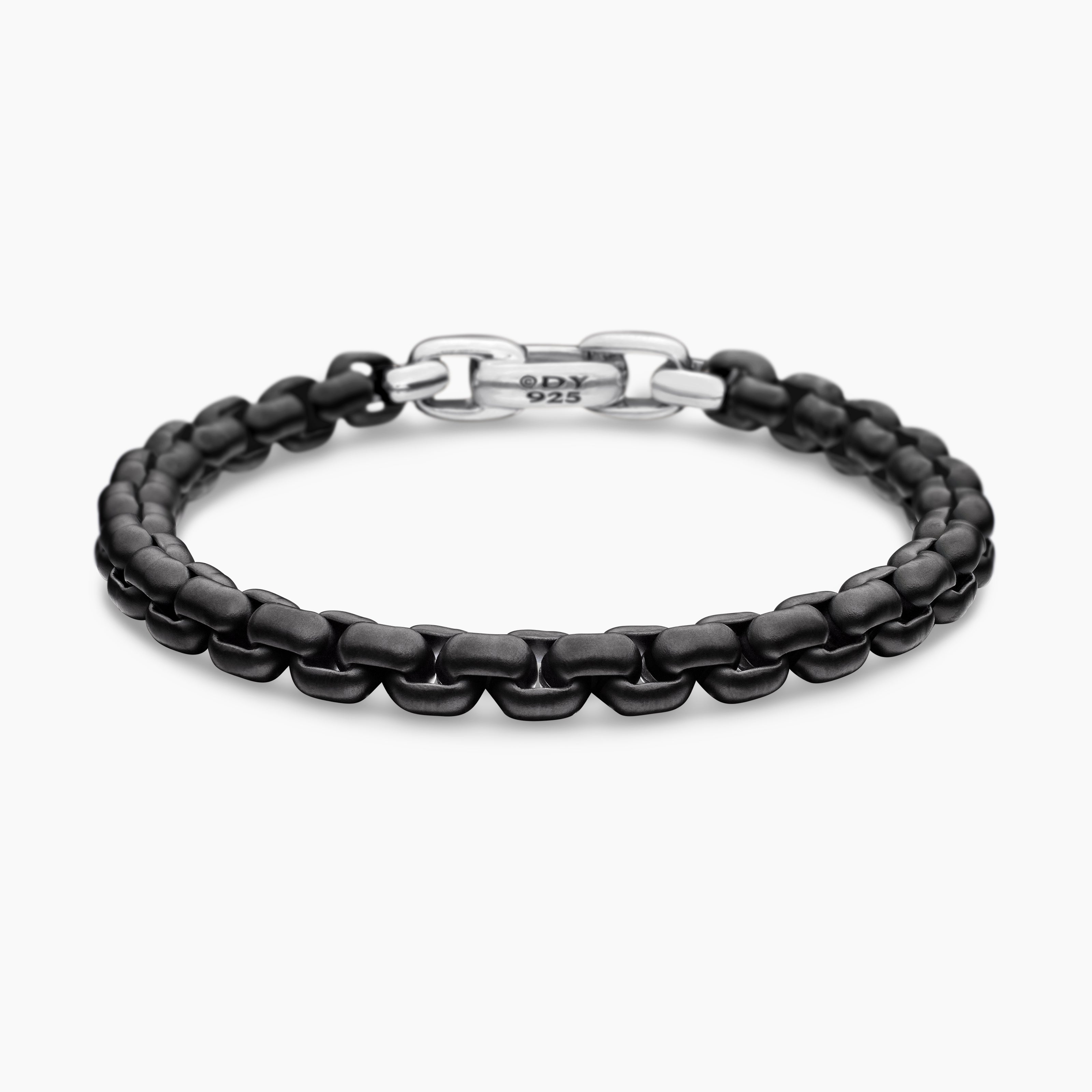 Mens Box Chain Bracelet in Stainless Steel and Sterling Silver, 7.3mm