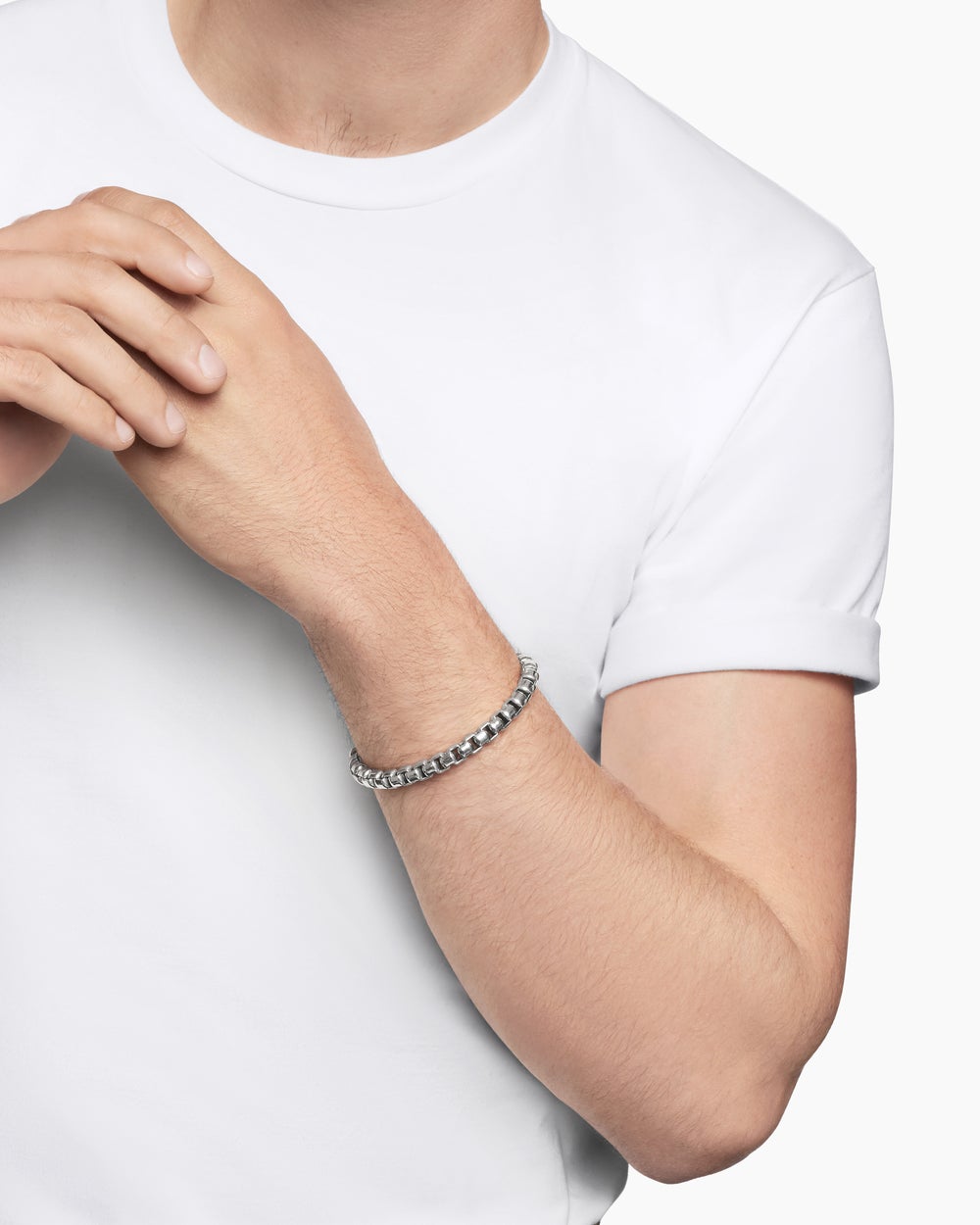 Mens Box Chain Bracelet in Sterling Silver, 7.3mm