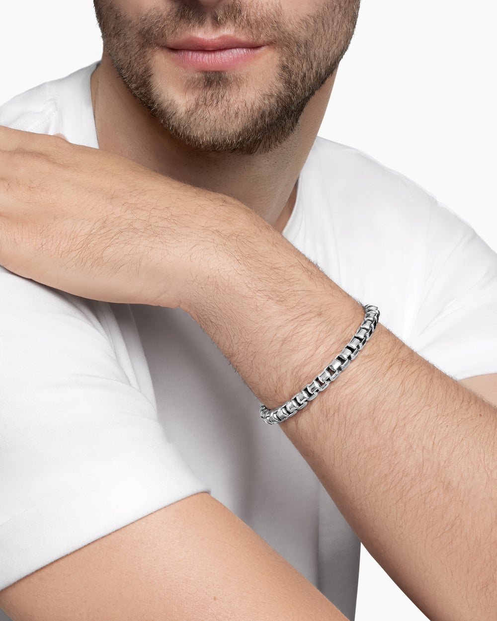Mens Box Chain Bracelet in Sterling Silver, 7.3mm