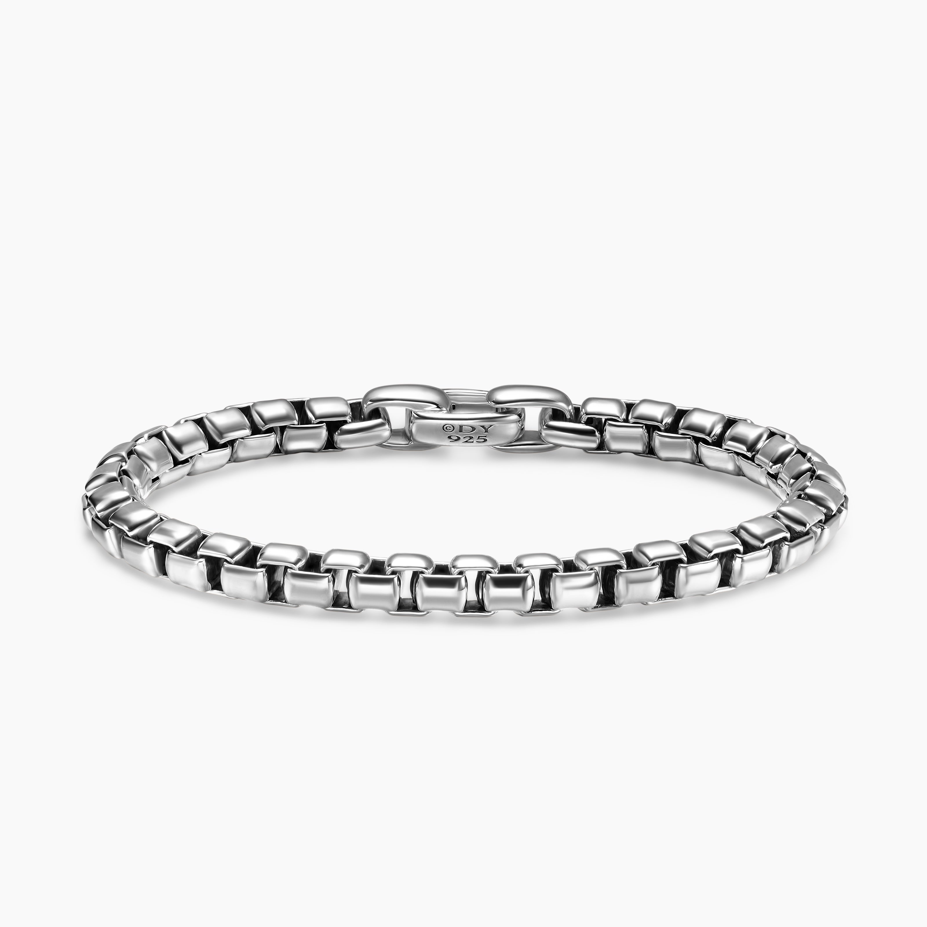 Mens Box Chain Bracelet in Sterling Silver, 7.3mm