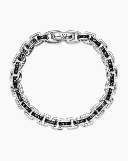 Mens Box Chain Bracelet in Sterling Silver with Black Diamonds, 7.3mm