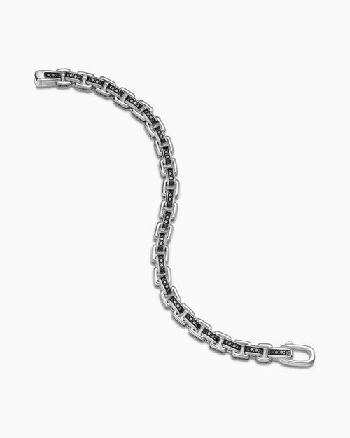 Mens Box Chain Bracelet in Sterling Silver with Black Diamonds, 7.3mm
