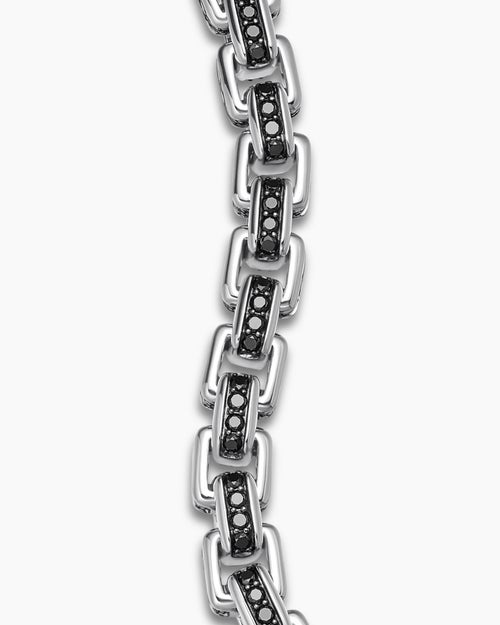 Mens Box Chain Bracelet in Sterling Silver with Black Diamonds, 7.3mm
