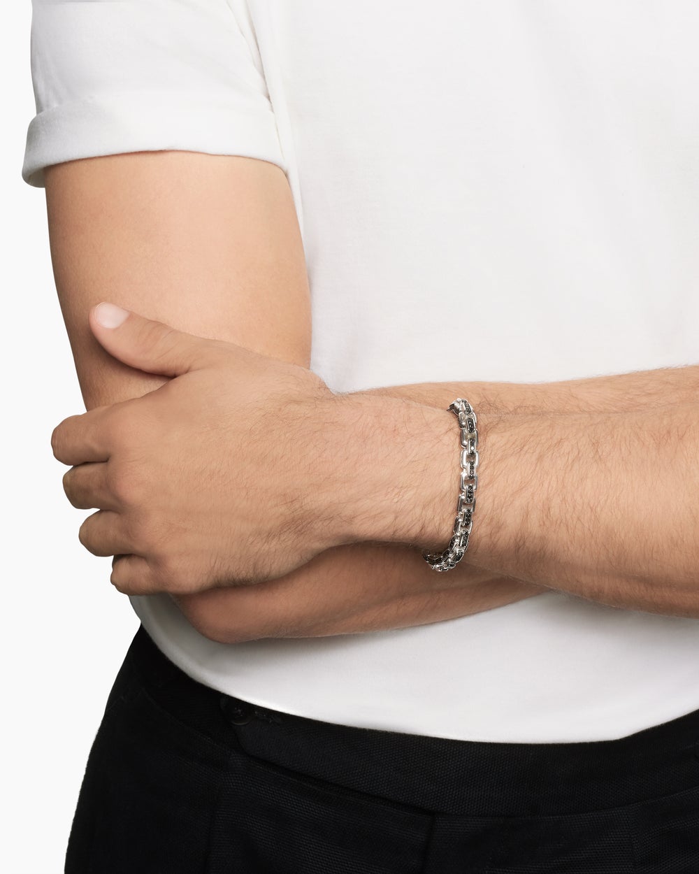 Mens Box Chain Bracelet in Sterling Silver, 7.3mm