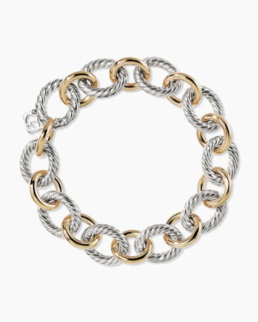 Oval Link Chain Bracelet in Sterling Silver with 18K Yellow Gold, 12mm
