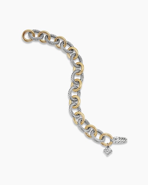Womens Oval Link Chain Bracelet in Sterling Silver with 18K Yellow Gold, 12mm