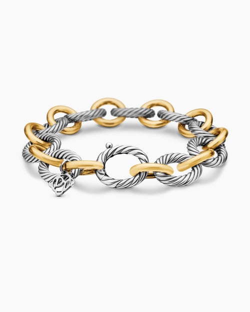 Womens Oval Link Chain Bracelet in Sterling Silver with 18K Yellow Gold, 12mm