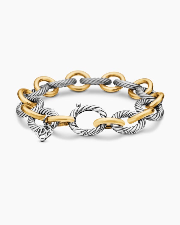 Oval Link Chain Bracelet in Sterling Silver with 18K Yellow Gold, 12mm
