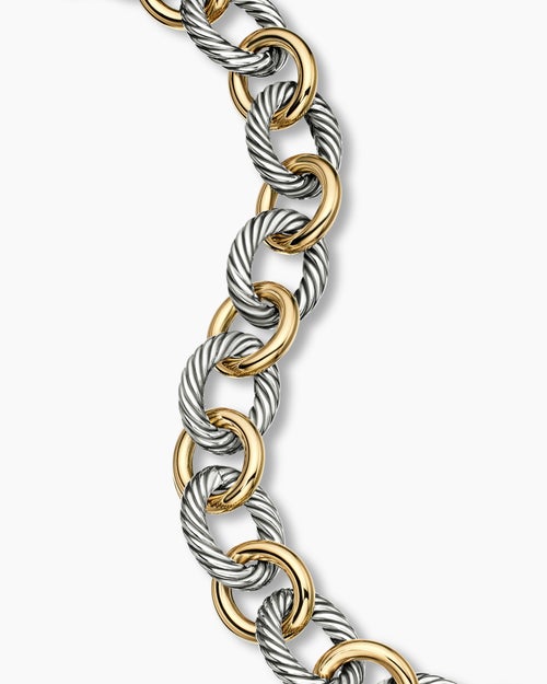 Womens Oval Link Chain Bracelet in Sterling Silver with 18K Yellow Gold, 12mm