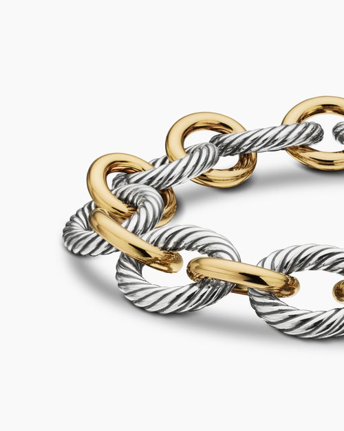 Womens Oval Link Chain Bracelet in Sterling Silver with 18K Yellow Gold, 12mm