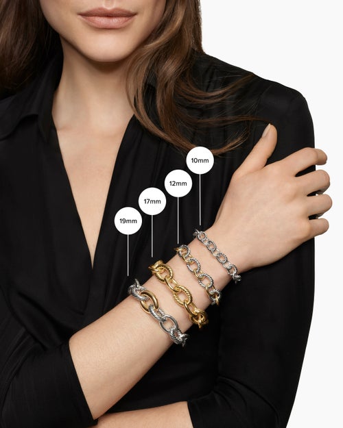 Womens Oval Link Chain Bracelet in Sterling Silver with 18ct Yellow Gold, 12mm