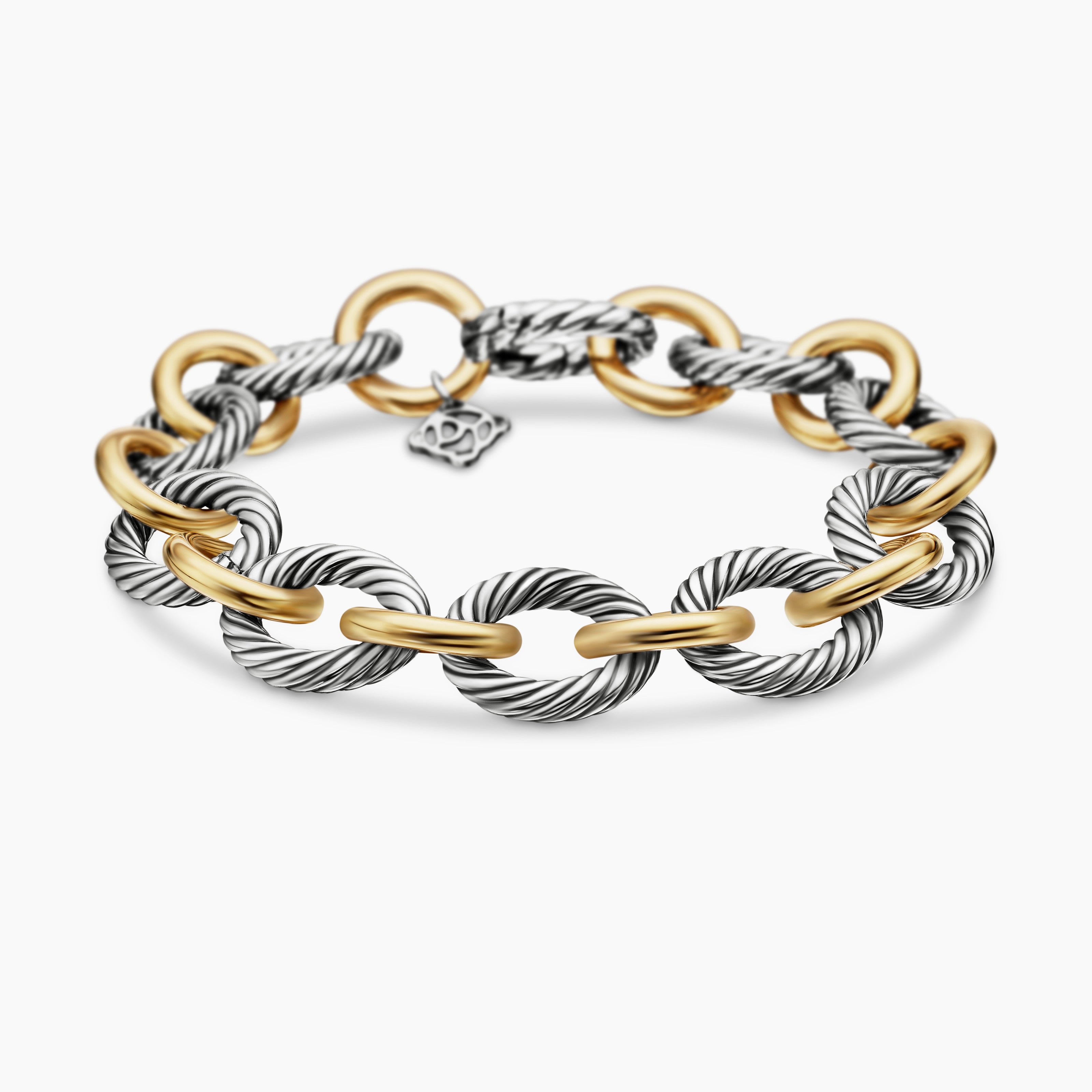 Womens Oval Link Chain Bracelet in Sterling Silver with 18K Yellow Gold, 12mm