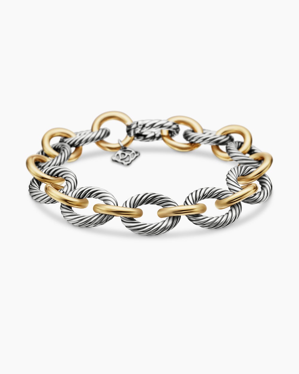 Womens Oval Link Chain Bracelet in Sterling Silver with 18K Yellow Gold, 12mm