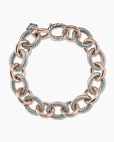 Oval Link Chain Bracelet in Sterling Silver with 18K Rose Gold, 12mm