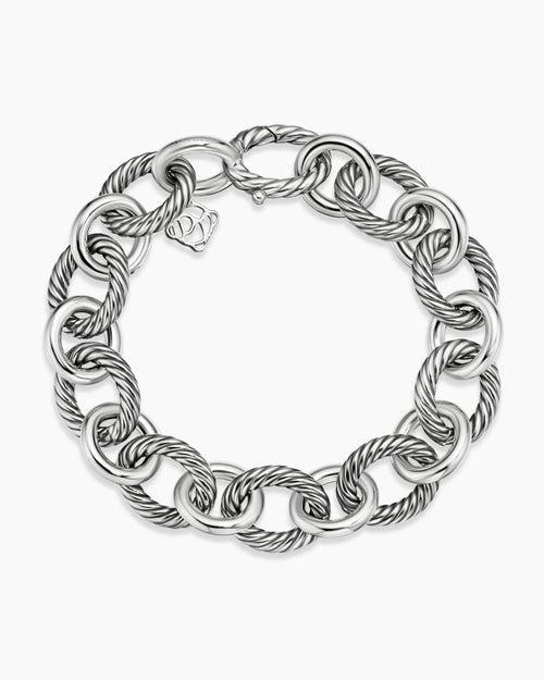 Womens Oval Link Chain Bracelet in Sterling Silver, 12mm