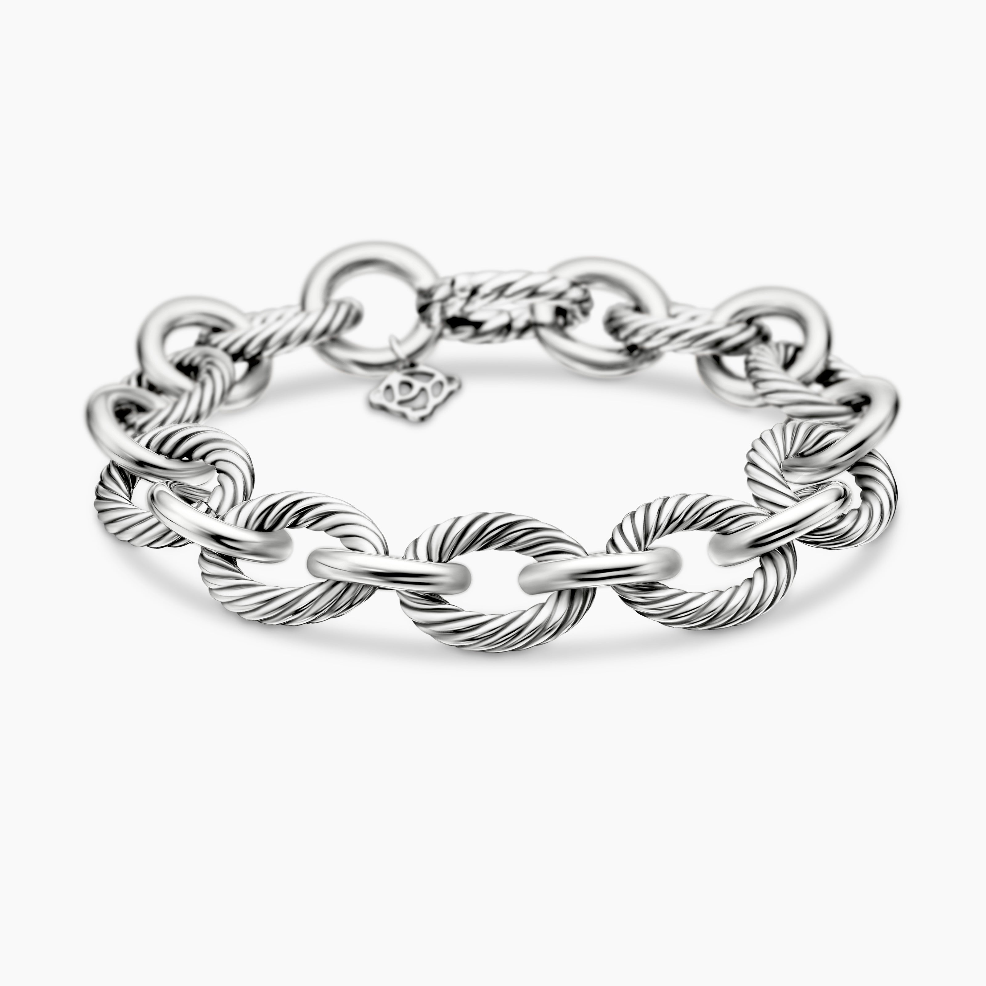 Womens Oval Link Chain Bracelet in Sterling Silver, 12mm
