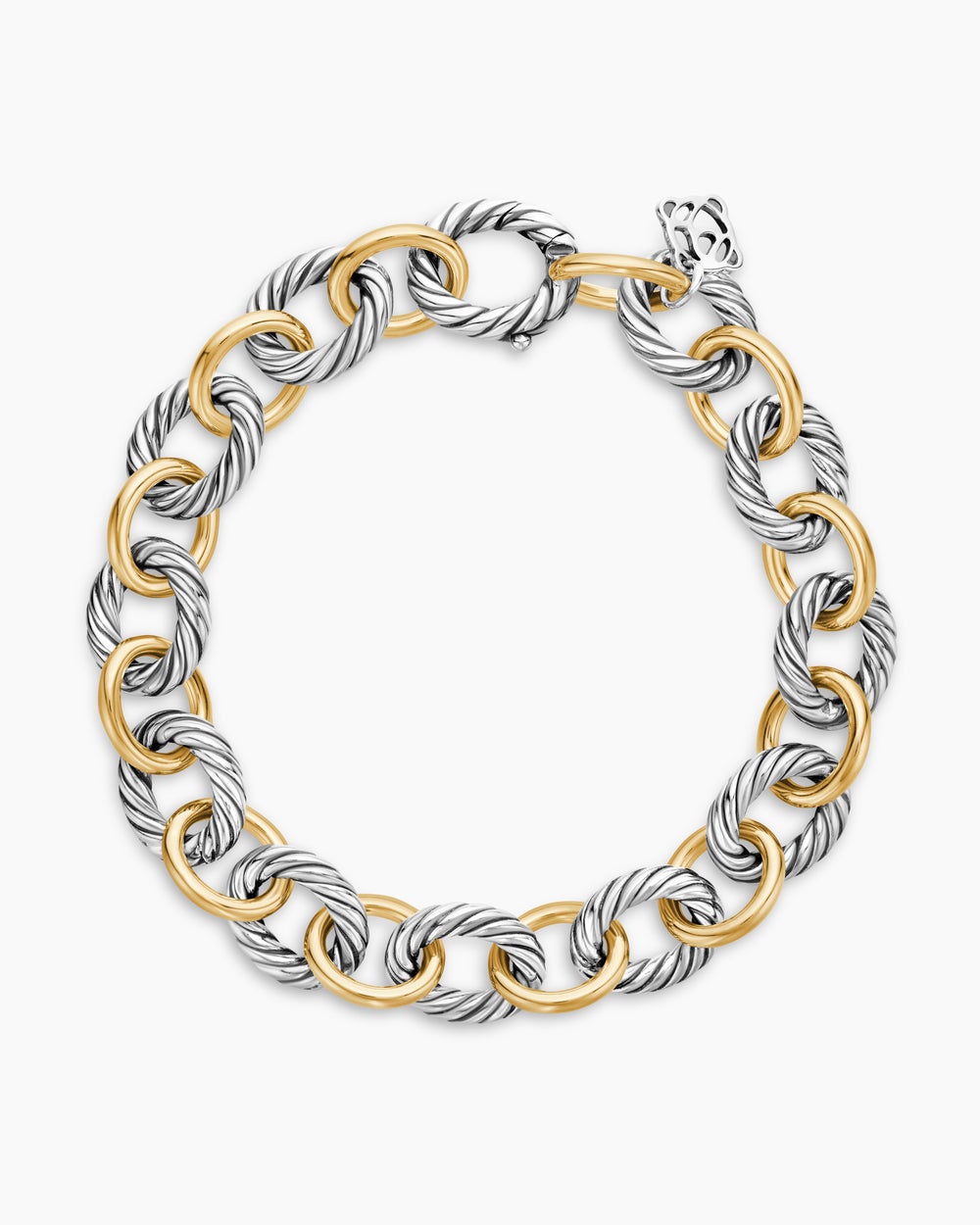 Bracelet à chaîne Oval Link en argent sterling avec or jaune 18 carats, 10 mm pour femmes