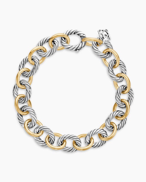Womens Oval Link Chain Bracelet in Sterling Silver with 18K Yellow Gold, 10mm