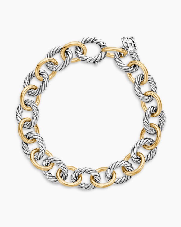 Oval Link Chain Bracelet in Sterling Silver with 18K Yellow Gold, 10mm