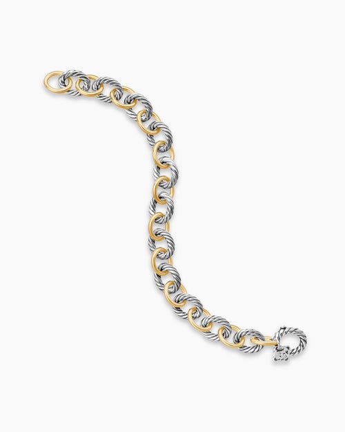 Womens Oval Link Chain Bracelet in Sterling Silver with 18K Yellow Gold, 10mm