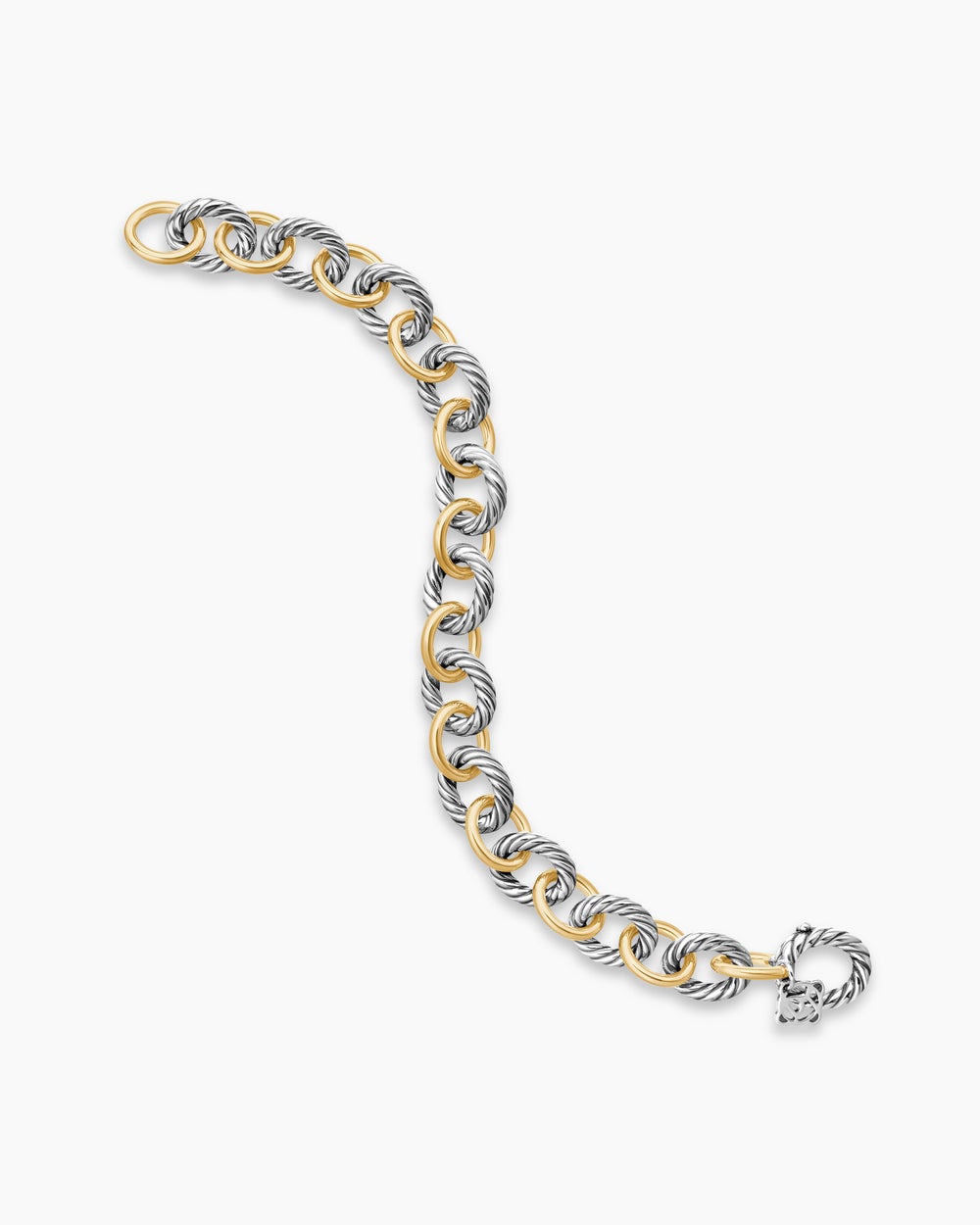 Bracelet à chaîne Oval Link en argent sterling avec or jaune 18 carats, 10 mm pour femmes