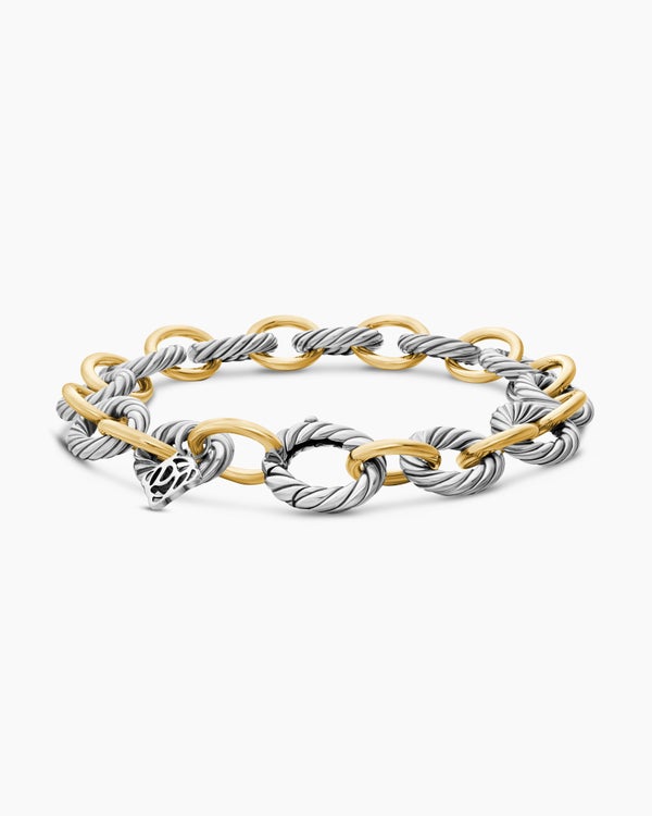 Oval Link Chain Bracelet in Sterling Silver with 18K Yellow Gold, 10mm