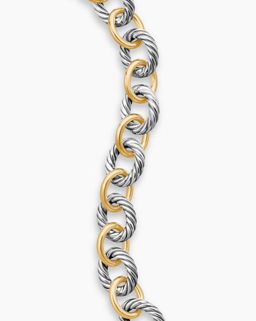 Womens Oval Link Chain Bracelet in Sterling Silver with 18K Yellow Gold, 10mm