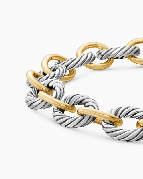 Womens Oval Link Chain Bracelet in Sterling Silver with 18K Yellow Gold, 10mm