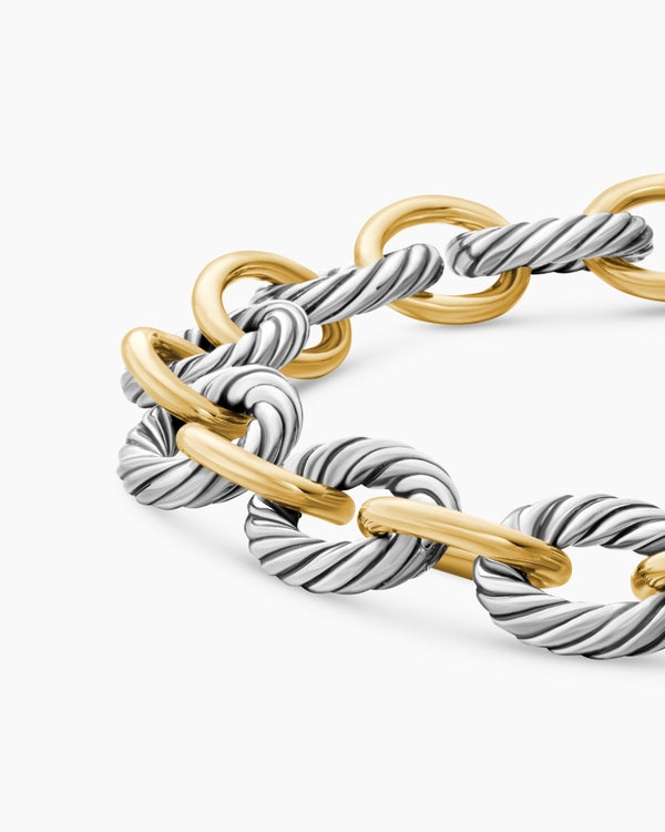 Oval Link Chain Bracelet in Sterling Silver with 18K Yellow Gold, 10mm