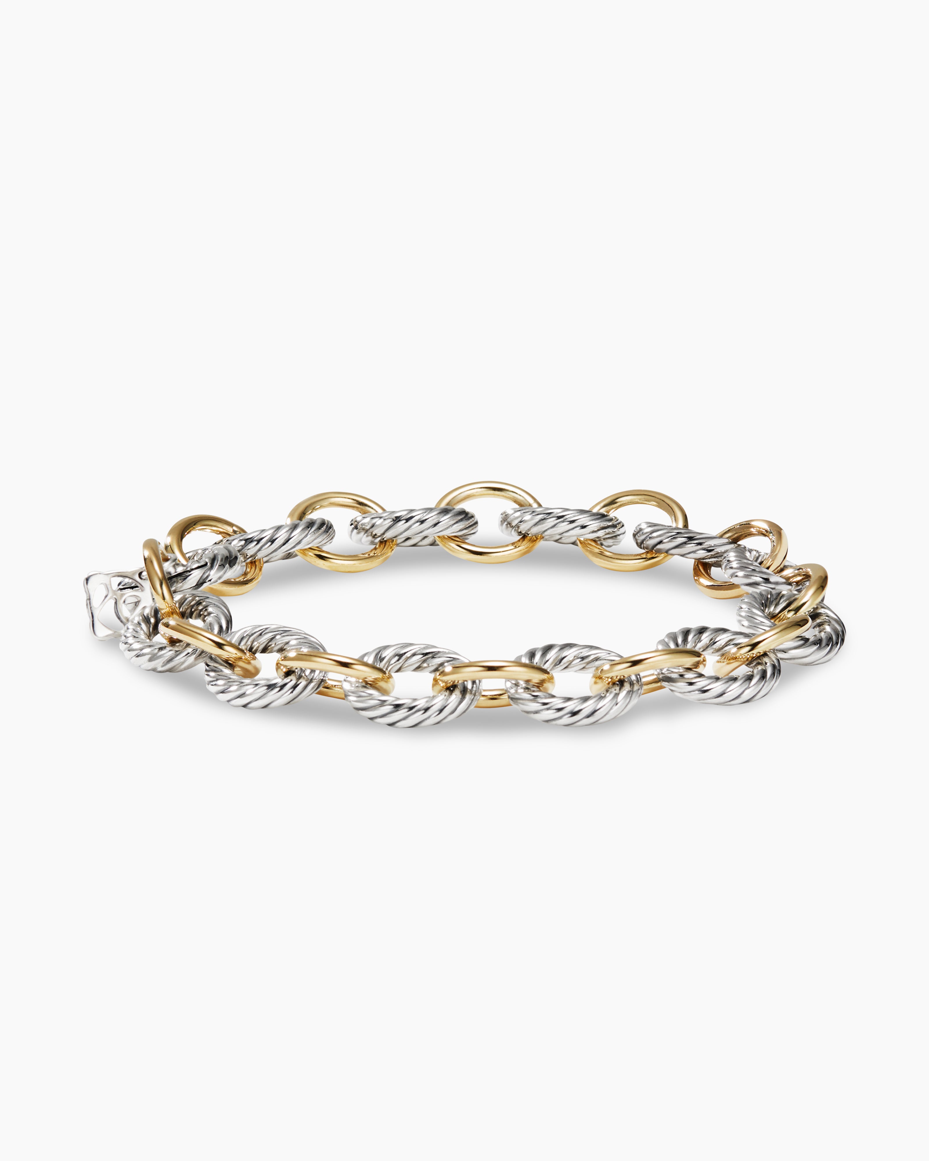 David Yurman Oval Link Chain Bracelet in Sterling Silver with 18K Yellow Gold, 10mm Women's Size 8 IN