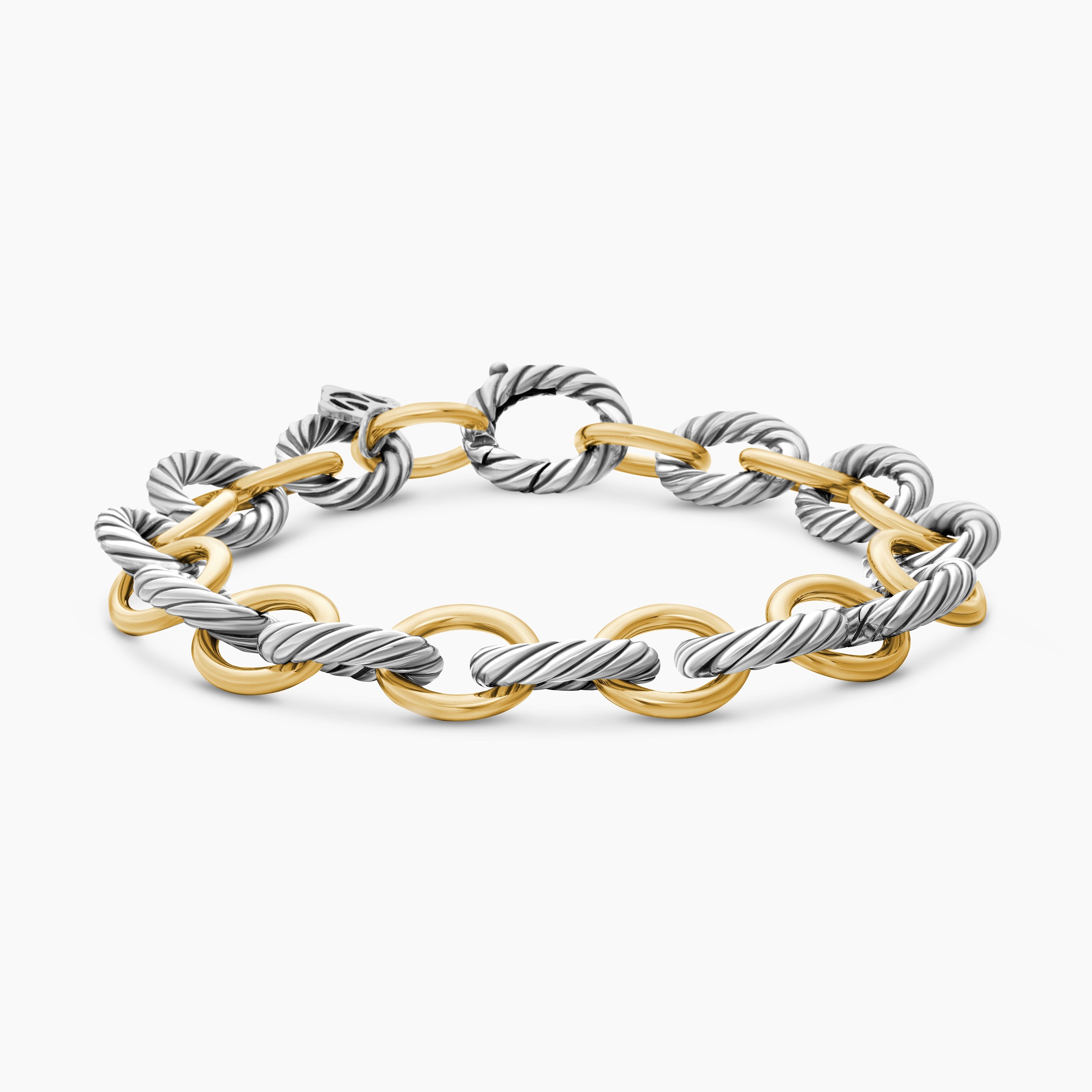 Womens Oval Link Chain Bracelet in Sterling Silver with 18K Yellow Gold, 10mm