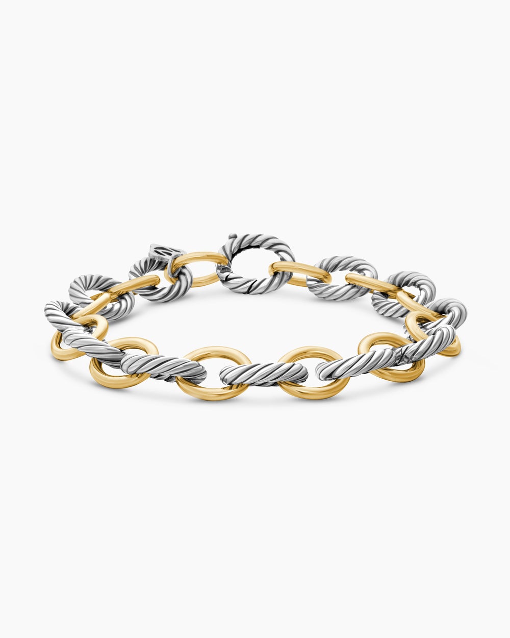 Bracelet à chaîne Oval Link en argent sterling avec or jaune 18 carats, 10 mm pour femmes