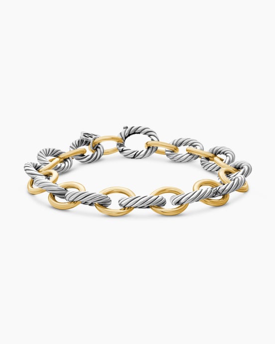 Oval Link Chain Bracelet in Sterling Silver with 18K Yellow Gold, 10mm