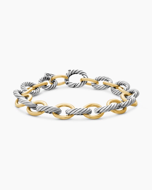 Womens Oval Link Chain Bracelet in Sterling Silver with 18K Yellow Gold, 10mm