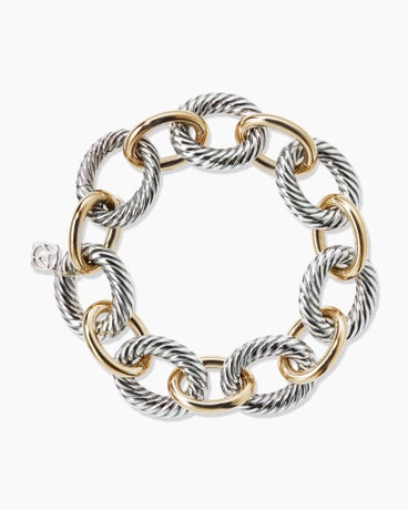 Oval Link Chain Bracelet in Sterling Silver with 18K Yellow Gold, 17mm